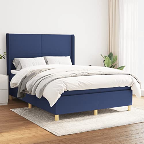 Willood Boxspringbett mit Matratze Polsterbett mit Lattenrost Kopfteil mit Ohren Verstellbare Höhe Blau 140 x 190 cm-Schlichtes Design von Willood
