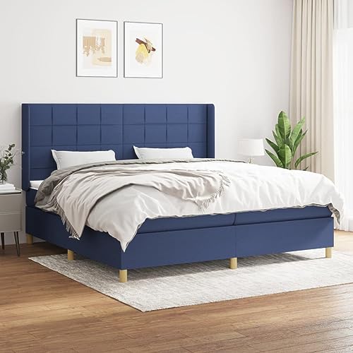 Willood Boxspringbett mit Matratze Polsterbett mit Lattenrost Kopfteil mit Ohren Verstellbare Höhe Blau 200 x 200 cm-Block mit Quadraten von Willood