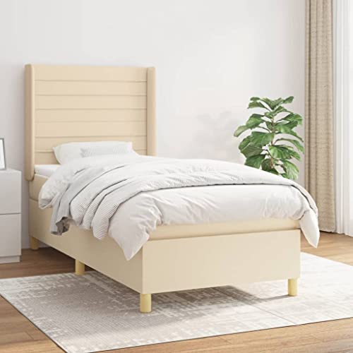 Willood Boxspringbett mit Matratze Polsterbett mit Lattenrost Kopfteil mit Ohren Verstellbare Höhe Creme 100 x 200 cm-Horizontale Streifen Willood Boxspringbett mit Matratze Polsterbett mit Lattenrost Kopfteil mit Ohren Verstellbare Höhe Creme 100 x 200 cm-Horizontale Streifen von Willood
