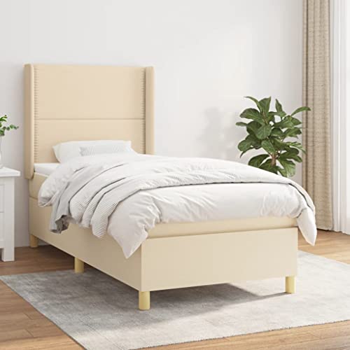 Willood Boxspringbett mit Matratze Polsterbett mit Lattenrost Kopfteil mit Ohren Verstellbare Höhe Creme 90 x 190 cm-Flach mit Nägeln von Willood