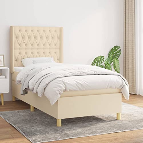 Willood Boxspringbett mit Matratze Polsterbett mit Lattenrost Kopfteil mit Ohren Verstellbare Höhe Creme 90 x 190 cm-Knopfheftung Design von Willood