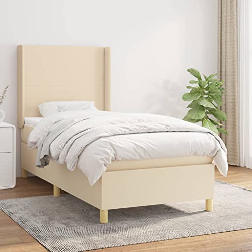 Willood Boxspringbett mit Matratze Polsterbett mit Lattenrost Kopfteil mit Ohren Verstellbare Höhe Creme 90 x 190 cm-Schlichtes Design von Willood