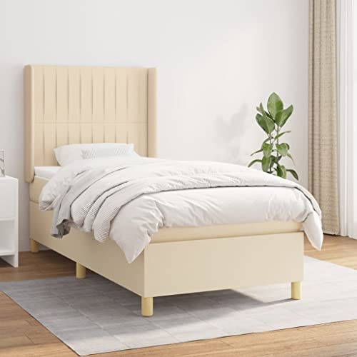 Willood Boxspringbett mit Matratze Polsterbett mit Lattenrost Kopfteil mit Ohren Verstellbare Höhe Creme 90 x 190 cm-Vertikale Streifen von Willood