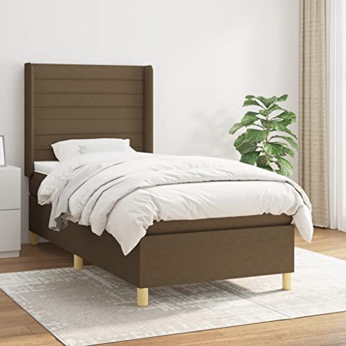 Willood Boxspringbett mit Matratze Polsterbett mit Lattenrost Kopfteil mit Ohren Verstellbare Höhe Dunkelbraun 100 x 200 cm-Horizontale Streifen von Willood