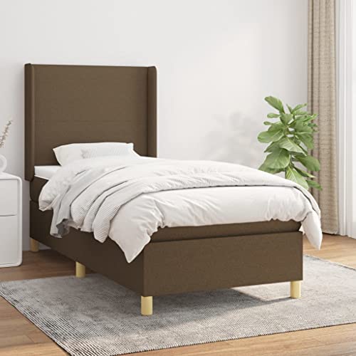 Willood Boxspringbett mit Matratze Polsterbett mit Lattenrost Kopfteil mit Ohren Verstellbare Höhe Dunkelbraun 100 x 200 cm-Schlichtes Design von Willood