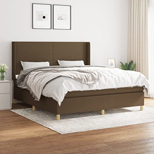 Willood Boxspringbett mit Matratze Polsterbett mit Lattenrost Kopfteil mit Ohren Verstellbare Höhe Dunkelbraun 160 x 200 cm-Schlichtes Design von Willood
