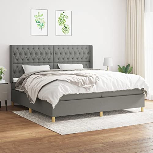Willood Boxspringbett mit Matratze Polsterbett mit Lattenrost Kopfteil mit Ohren Verstellbare Höhe Dunkelgrau 200 x 200 cm-Knopfheftung Design von Willood