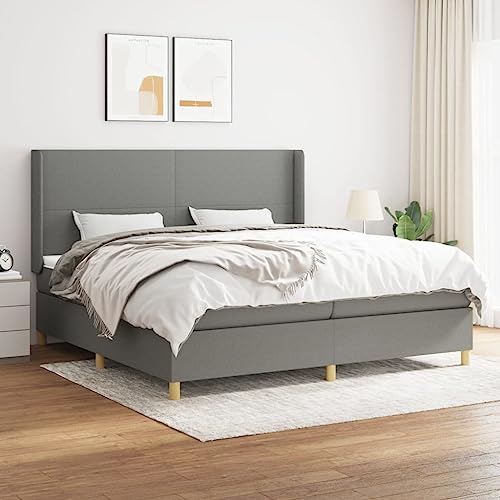 Willood Boxspringbett mit Matratze Polsterbett mit Lattenrost Kopfteil mit Ohren Verstellbare Höhe Dunkelgrau 200 x 200 cm-Schlichtes Design von Willood