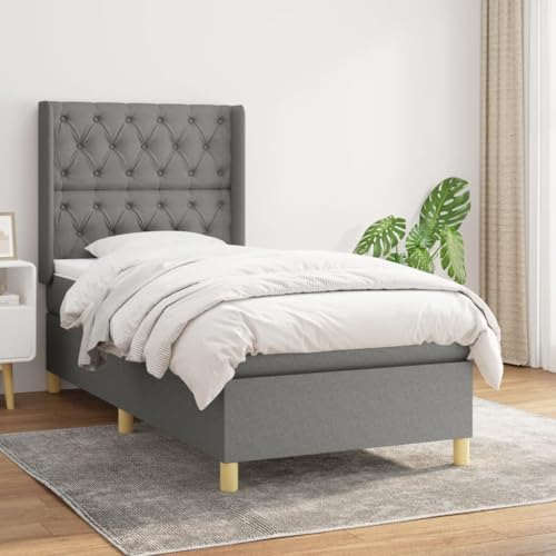 Willood Boxspringbett mit Matratze Polsterbett mit Lattenrost Kopfteil mit Ohren Verstellbare Höhe Dunkelgrau 80 x 200 cm-Knopfheftung Design von Willood