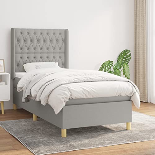 Willood Boxspringbett mit Matratze Polsterbett mit Lattenrost Kopfteil mit Ohren Verstellbare Höhe Hellgrau 100 x 200 cm-Knopfheftung Design Willood Boxspringbett mit Matratze Polsterbett mit Lattenrost Kopfteil mit Ohren Verstellbare Höhe Hellgrau 100 x 200 cm-Knopfheftung Design von Willood