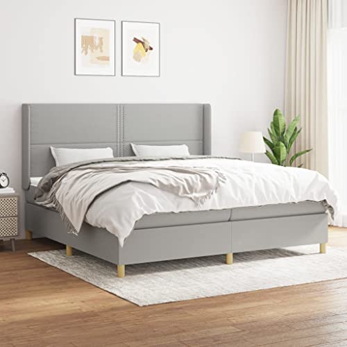 Willood Boxspringbett mit Matratze Polsterbett mit Lattenrost Kopfteil mit Ohren Verstellbare Höhe Hellgrau 200 x 200 cm-Flach mit Nägeln von Willood