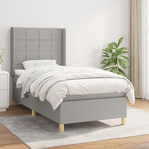 Willood Boxspringbett mit Matratze Polsterbett mit Lattenrost Kopfteil mit Ohren Verstellbare Höhe Hellgrau 80 x 200 cm-Block mit Quadraten von Willood