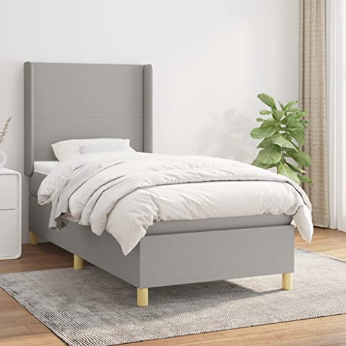 Willood Boxspringbett mit Matratze Polsterbett mit Lattenrost Kopfteil mit Ohren Verstellbare Höhe Hellgrau 90 x 190 cm-Schlichtes Design von Willood