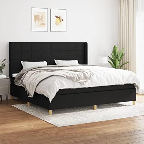 Willood Boxspringbett mit Matratze Polsterbett mit Lattenrost Kopfteil mit Ohren Verstellbare Höhe Schwarz 200 x 200 cm-Block mit Quadraten von Willood
