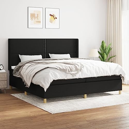 Willood Boxspringbett mit Matratze Polsterbett mit Lattenrost Kopfteil mit Ohren Verstellbare Höhe Schwarz 200 x 200 cm-Flach mit Nägeln von Willood