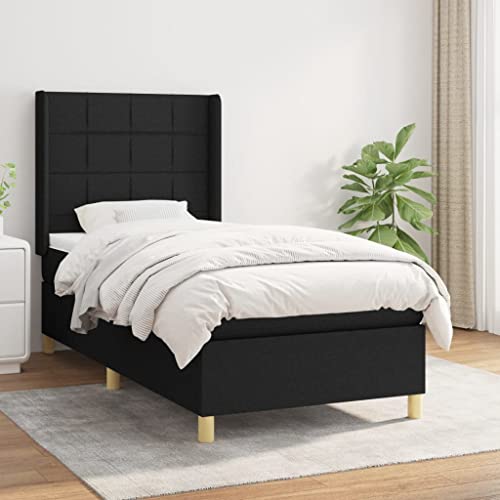 Willood Boxspringbett mit Matratze Polsterbett mit Lattenrost Kopfteil mit Ohren Verstellbare Höhe Schwarz 80 x 200 cm-Block mit Quadraten Willood Boxspringbett mit Matratze Polsterbett mit Lattenrost Kopfteil mit Ohren Verstellbare Höhe Schwarz 80 x 200 cm-Block mit Quadraten von Willood