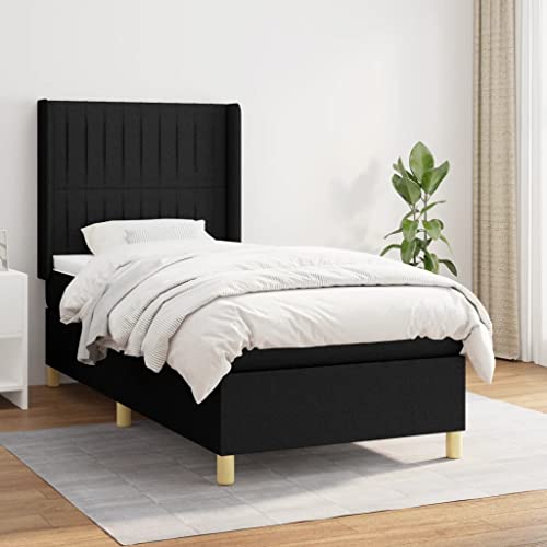 Willood Boxspringbett mit Matratze Polsterbett mit Lattenrost Kopfteil mit Ohren Verstellbare Höhe Schwarz 90 x 190 cm-Vertikale Streifen von Willood