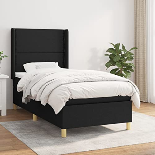Willood Boxspringbett mit Matratze Polsterbett mit Lattenrost Kopfteil mit Ohren Verstellbare Höhe Schwarz 90 x 200 cm-Flach mit Nägeln Willood Boxspringbett mit Matratze Polsterbett mit Lattenrost Kopfteil mit Ohren Verstellbare Höhe Schwarz 90 x 200 cm-Flach mit Nägeln von Willood