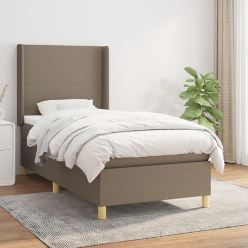 Willood Boxspringbett mit Matratze Polsterbett mit Lattenrost Kopfteil mit Ohren Verstellbare Höhe Taupe 100 x 200 cm-Schlichtes Design von Willood