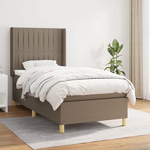 Willood Boxspringbett mit Matratze Polsterbett mit Lattenrost Kopfteil mit Ohren Verstellbare Höhe Taupe 100 x 200 cm-Vertikale Streifen von Willood