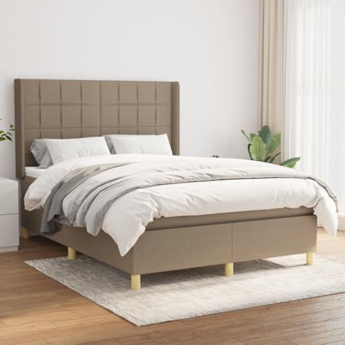 Willood Boxspringbett mit Matratze Polsterbett mit Lattenrost Kopfteil mit Ohren Verstellbare Höhe Taupe 140 x 190 cm-Block mit Quadraten Willood Boxspringbett mit Matratze Polsterbett mit Lattenrost Kopfteil mit Ohren Verstellbare Höhe Taupe 140 x 190 cm-Block mit Quadraten von Willood