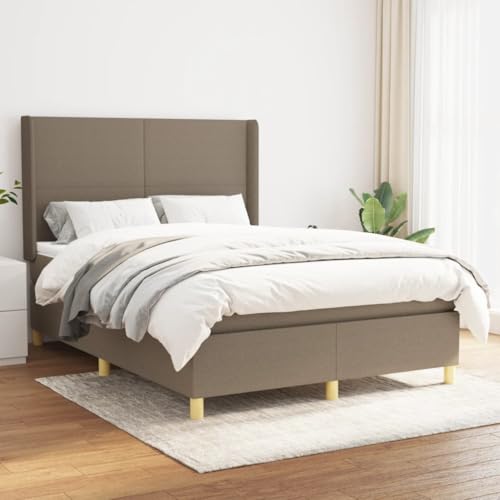 Willood Boxspringbett mit Matratze Polsterbett mit Lattenrost Kopfteil mit Ohren Verstellbare Höhe Taupe 140 x 200 cm-Schlichtes Design von Willood