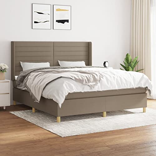 Willood Boxspringbett mit Matratze Polsterbett mit Lattenrost Kopfteil mit Ohren Verstellbare Höhe Taupe 180 x 200 cm-Horizontale Streifen von Willood