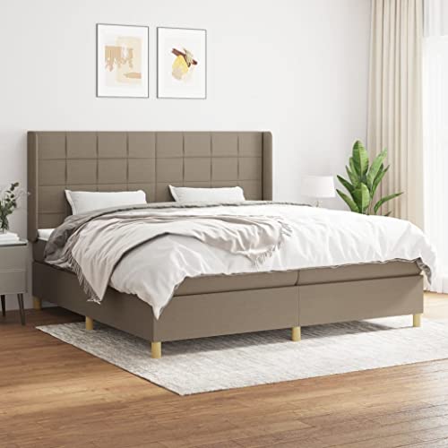 Willood Boxspringbett mit Matratze Polsterbett mit Lattenrost Kopfteil mit Ohren Verstellbare Höhe Taupe 200 x 200 cm-Block mit Quadraten von Willood