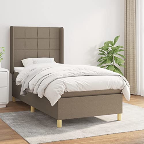 Willood Boxspringbett mit Matratze Polsterbett mit Lattenrost Kopfteil mit Ohren Verstellbare Höhe Taupe 90 x 190 cm-Block mit Quadraten von Willood