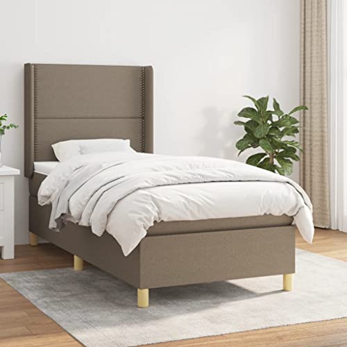 Willood Boxspringbett mit Matratze Polsterbett mit Lattenrost Kopfteil mit Ohren Verstellbare Höhe Taupe 90 x 190 cm-Flach mit Nägeln von Willood