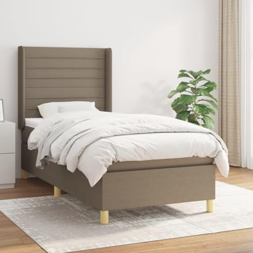 Willood Boxspringbett mit Matratze Polsterbett mit Lattenrost Kopfteil mit Ohren Verstellbare Höhe Taupe 90 x 200 cm-Horizontale Streifen von Willood