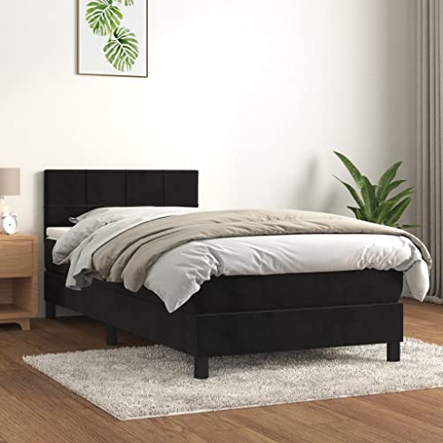 Willood Boxspringbett mit Matratze Schwarz 100x200 cm SamtBlock mit Quadraten von Willood