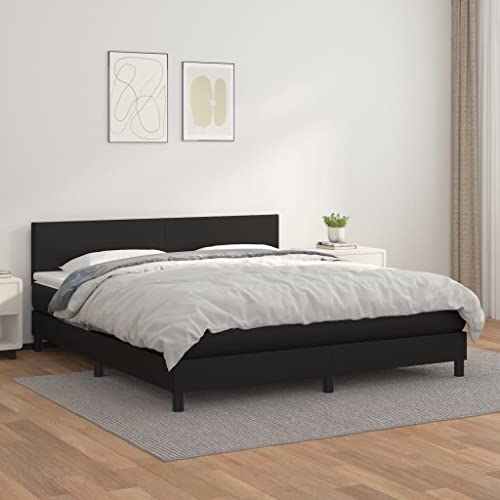 Willood Boxspringbett mit Matratze Schwarz 160x200 cm Kunstleder Kunstlederbett Polsterbett Bettgestell Bett Hotelbett Schlafzimmerbett Bettrahmen Lattenrost Schlichtes Design von Willood