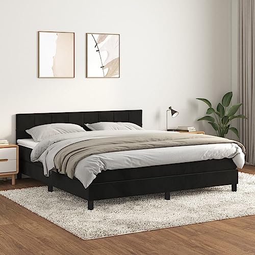 Willood Boxspringbett mit Matratze Schwarz 160x200 cm SamtBlock mit Quadraten von Willood