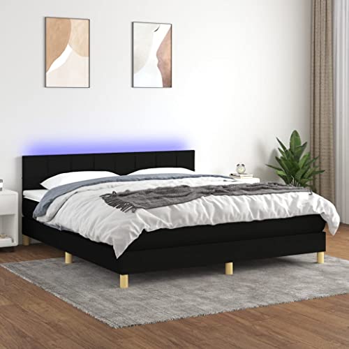 Willood Boxspringbett mit Matratze mit LED Bettgestell Bett Einzelbett Polsterbett Hotelbett Bettrahmen Lattenrost Schlafzimmerbett Schwarz 180x200cm Stoff Block mit Quadraten von Willood
