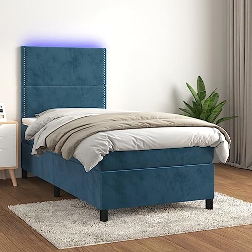 Willood Boxspringbett mit Matratze & LED Dunkelblau 100x200 cm Samt Flach mit Nägeln Willood Boxspringbett mit Matratze & LED Dunkelblau 100x200 cm Samt Flach mit Nägeln von Willood