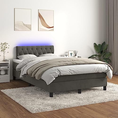 Willood Boxspringbett mit Matratze LED Dunkelgrau 120x200cm Bettgestell Bett Doppelbett Polsterbett Lattenrost Bettrahmen Hotelbett Schlafzimmerbett Samt Stil5 von Willood