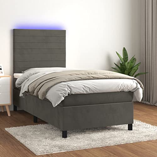 Willood Boxspringbett mit Matratze & LED Dunkelgrau 90x200 cm Samt Horizontale Streifen von Willood