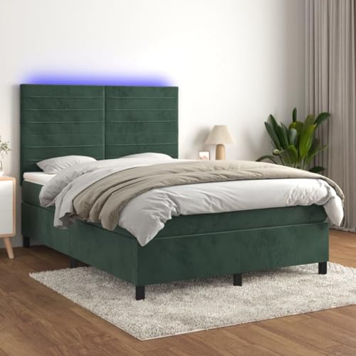 Willood Boxspringbett mit Matratze & LED Dunkelgrün 140x190 cm Samt Horizontale Streifen von Willood