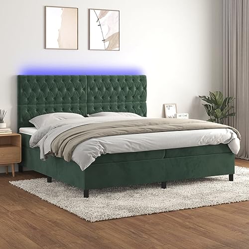 Willood Boxspringbett mit Matratze & LED Dunkelgrün 200x200 cm Samt Knopfheftung Design von Willood