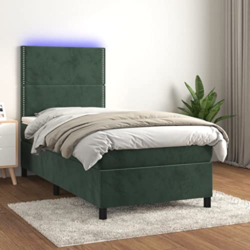 Willood Boxspringbett mit Matratze & LED Dunkelgrün 90x190 cm Samt Flach mit Nägeln von Willood