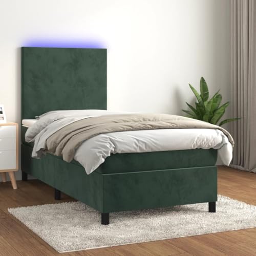 Willood Boxspringbett mit Matratze & LED Dunkelgrün 90x200 cm Samt Schlichtes Design von Willood