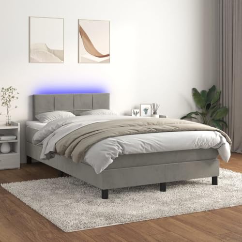 Willood Boxspringbett mit Matratze LED Hellgrau 120x200cm Bettgestell Bett Doppelbett Polsterbett Lattenrost Bettrahmen Hotelbett Schlafzimmerbett Samt Stil1 von Willood