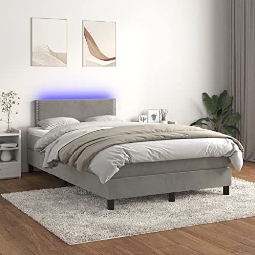 Willood Boxspringbett mit Matratze LED Hellgrau 120x200cm Bettgestell Bett Doppelbett Polsterbett Lattenrost Bettrahmen Hotelbett Schlafzimmerbett Samt Stil2 von Willood