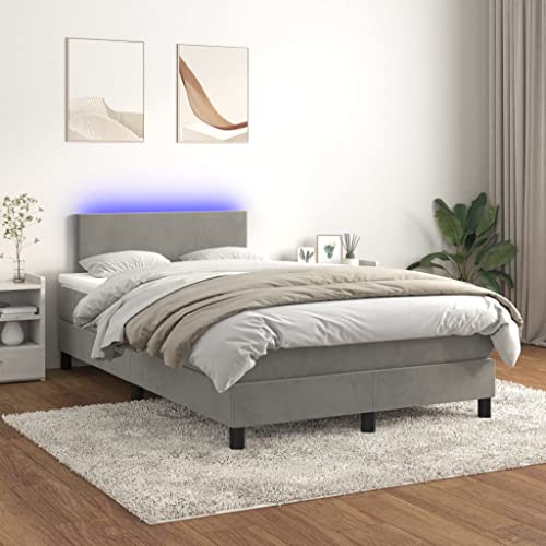 Willood Boxspringbett mit Matratze LED Hellgrau 120x200cm Bettgestell Bett Doppelbett Polsterbett Lattenrost Bettrahmen Hotelbett Schlafzimmerbett Samt Stil6 von Willood