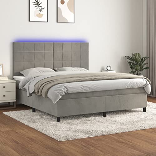 Willood Boxspringbett mit Matratze & LED Hellgrau 180x200 cm Samt Block mit Quadraten von Willood