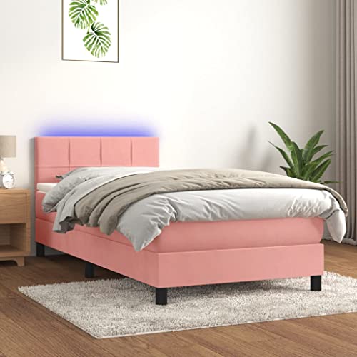 Willood Boxspringbett mit Matratze LED Rosa 100x200cm Polsterbett Bett Einzelbett Bettrahmen Bettgestell Lattenrost Hotelbett Schlafzimmerbett Samt Stil1 von Willood