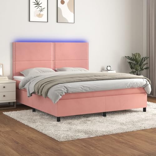 Willood Boxspringbett mit Matratze & LED Rosa 160x200 cm Samt Flach mit Nägeln Willood Boxspringbett mit Matratze & LED Rosa 160x200 cm Samt Flach mit Nägeln von Willood