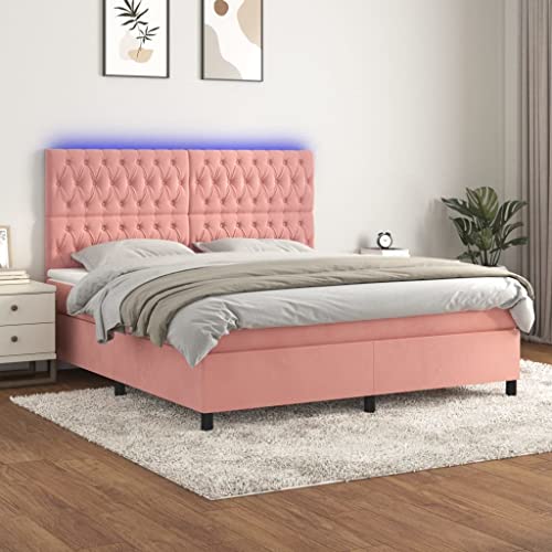 Willood Boxspringbett mit Matratze & LED Rosa 160x200 cm Samt Knopfheftung Design von Willood