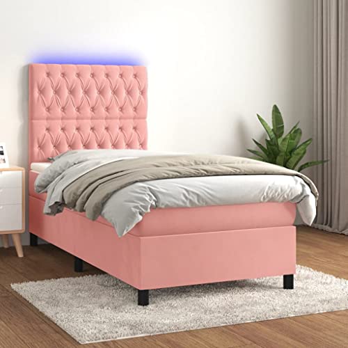 Willood Boxspringbett mit Matratze & LED Rosa 90x200 cm Samt Knopfheftung Design von Willood
